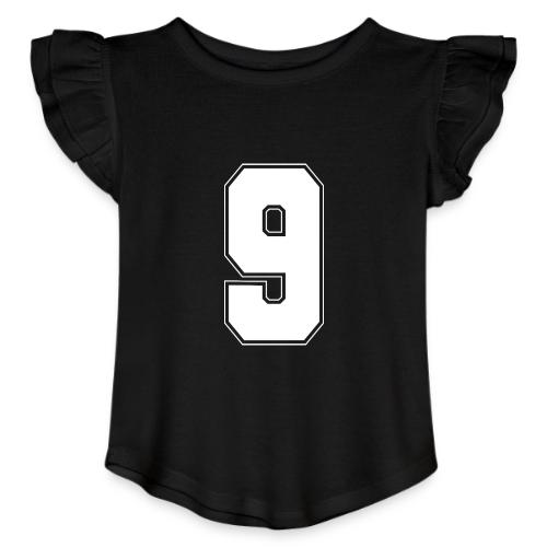 White Number 9 – Varsity Font - Toddler Girls Flutter T-shirt
