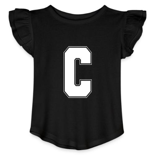 White Letter C – Varsity Alphabet Monogram - Toddler Girls Flutter T-shirt