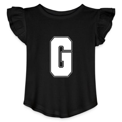 White Letter G – Varsity Alphabet Monogram - Toddler Girls Flutter T-shirt