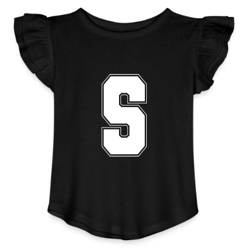White Letter S – Varsity Alphabet Monogram - Toddler Girls Flutter T-shirt