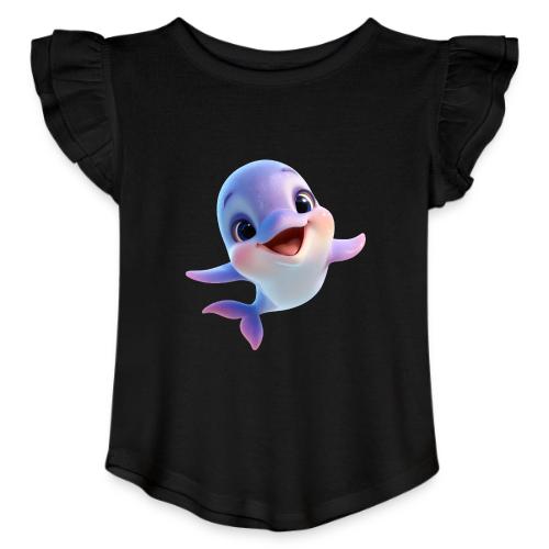 Purple-White Smiling Baby Dolphin - Toddler Girls Flutter T-shirt