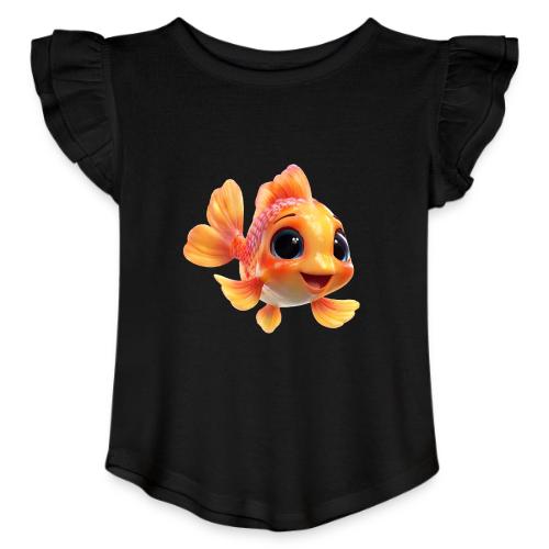 Cheerful 3D Orange Baby Fish - Toddler Girls Flutter T-shirt