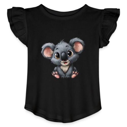 Joyful Cartoon Baby Koala with Big Eyes - Toddler Girls Flutter T-shirt