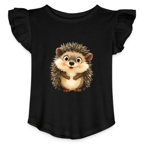 Smiling Cartoon Hedgehog with Joyful Expression - Toddler Girls Flutter T-shirt