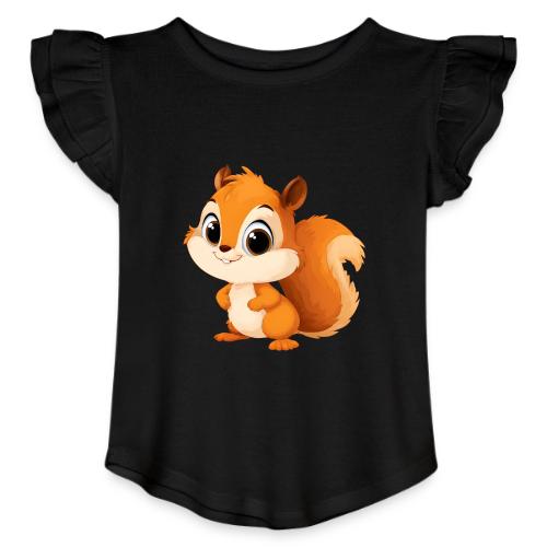 Playful Cartoon Squirrel with Big Innocent Eyes - Toddler Girls Flutter T-shirt