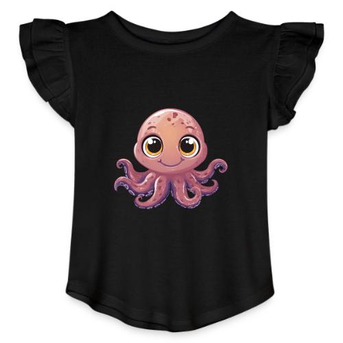 Cute Cartoon Baby Octopus with Big Eyes - Toddler Girls Flutter T-shirt