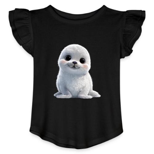 Cute White Cartoon Baby Sea Lion - Toddler Girls Flutter T-shirt