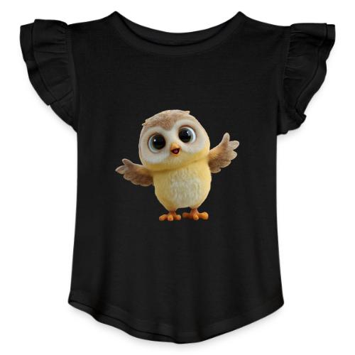 Cute Cartoon Baby Owl with Wings Open - Toddler Girls Flutter T-shirt