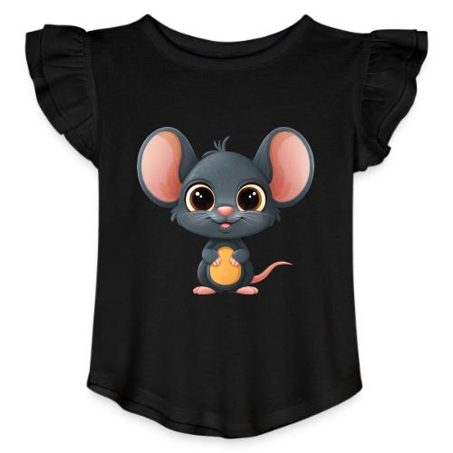 Joyful Cartoon Baby Mouse Smiling Brightly - Toddler Girls Flutter T-shirt