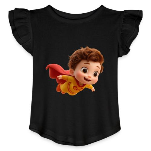Flying Cartoon Superhero Boy in Yellow Suit - Toddler Girls Flutter T-shirt