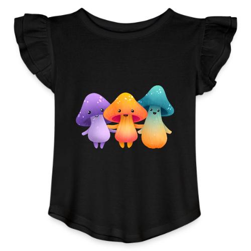 Cheerful Mushroom Friends - Toddler Girls Flutter T-shirt