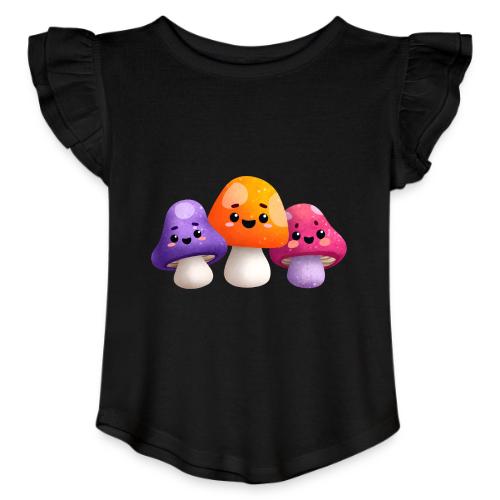 Colorful Mushroom Companions - Toddler Girls Flutter T-shirt