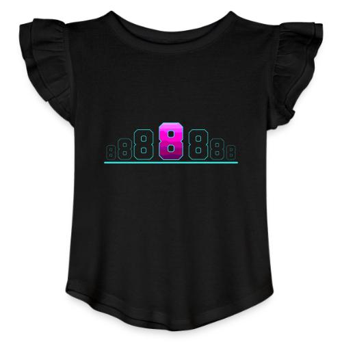 Number 8 in Magenta: Varsity Font - Toddler Girls Flutter T-shirt