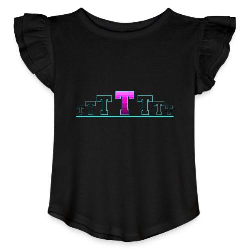 Letter T – Capital Varsity Alphabet Monogram - Toddler Girls Flutter T-shirt