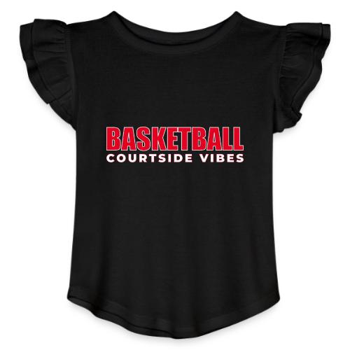 Courtside Vibes Basketball Typography Design - Toddler Girls Flutter T-shirt