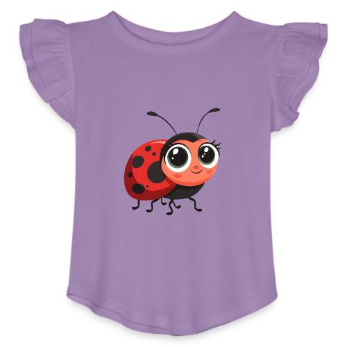 Cute Cartoon Ladybug Full of Joy - Toddler Girls Flutter T-shirt