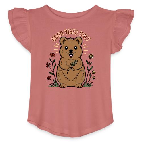 Positive Vibes Only - Happy Quokka with Flowers - Toddler Girls Flutter T-shirt