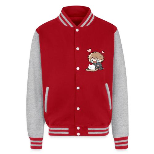 Crying Chibi Boy with Stray Cat - Unisex College Sweat Jacket