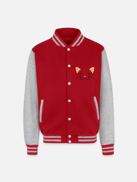 Floating Cat Face - Unisex College Sweat Jacket - red/heather grey