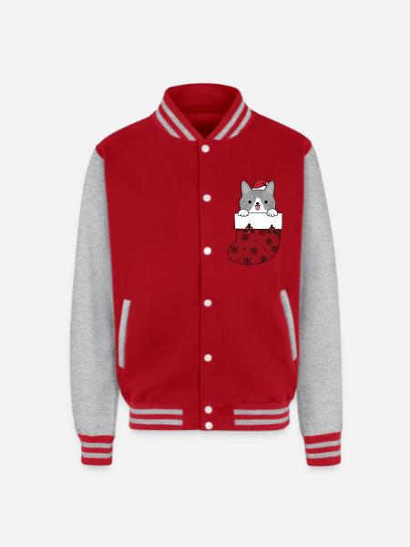 Cat in Christmas Sock - Unisex College Sweat Jacket - red/heather grey