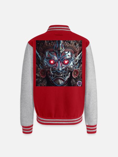 Cyberpunk Demon Mask – Chrome Tech Art - Unisex College Sweat Jacket - red/heather grey