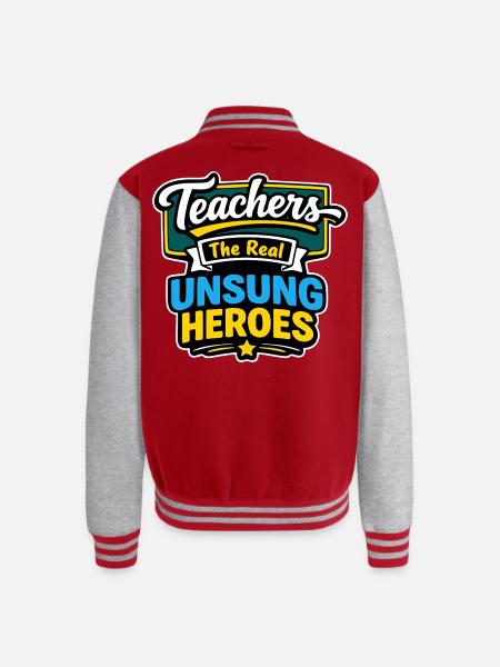 Teachers The Real Unsung Heroes - Unisex College Sweat Jacket - red/heather grey