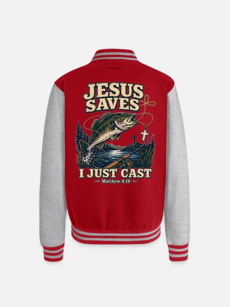 Jesus Saves I Just Cast Christian Fishing - Unisex College Sweat Jacket - red/heather grey