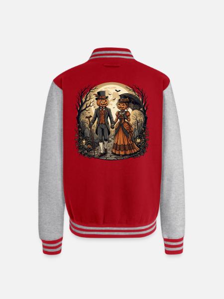 Moonlit Pumpkin Couple - Unisex College Sweat Jacket - red/heather grey