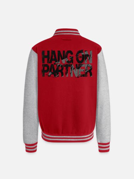 Hang On Partner Distressed Text - Unisex College Sweat Jacket - red/heather grey