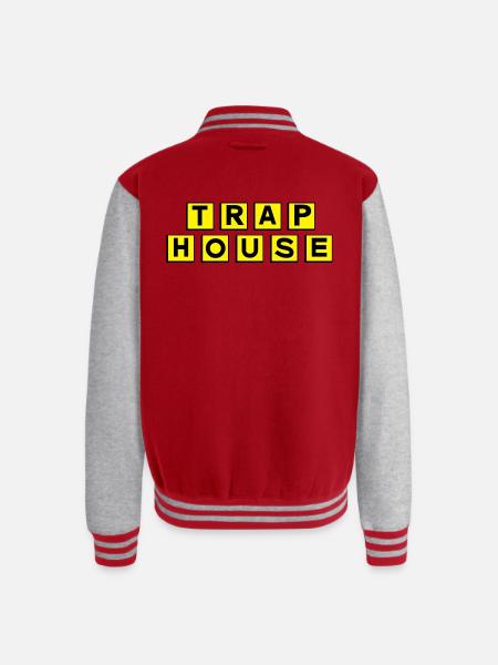 Trap House - Unisex College Sweat Jacket - red/heather grey