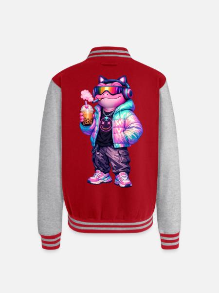 Retro CyberPunk Frog - Unisex College Sweat Jacket - red/heather grey