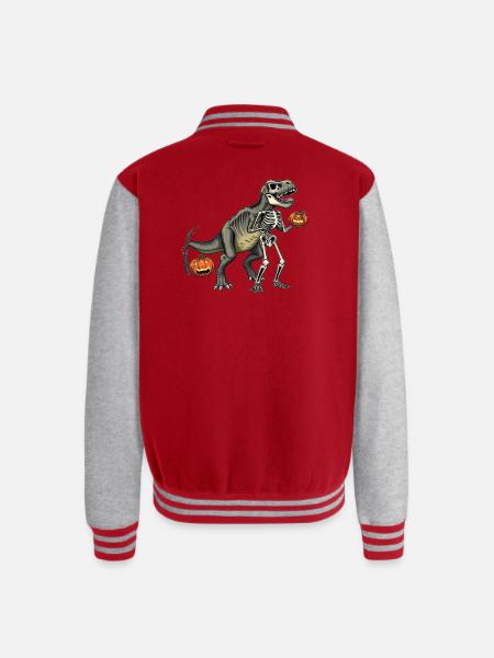 Dinosaur Skeleton Carving with Jack-o-Lantern - Unisex College Sweat Jacket - red/heather grey