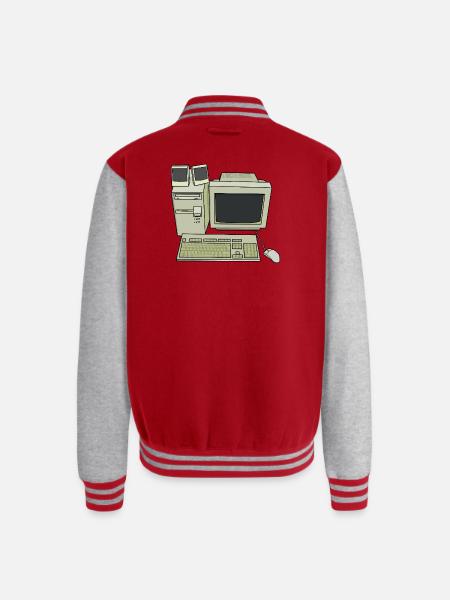 Retro Computer Desk Setup - Unisex College Sweat Jacket - red/heather grey