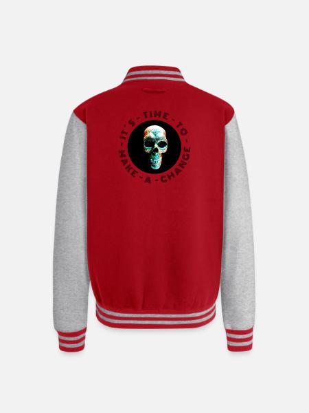 Neon Halftone Skull, Halloween, Skeleton - Unisex College Sweat Jacket - red/heather grey