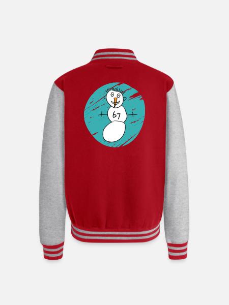 Whimsical Snowman on Cyan Swirl - Unisex College Sweat Jacket - red/heather grey