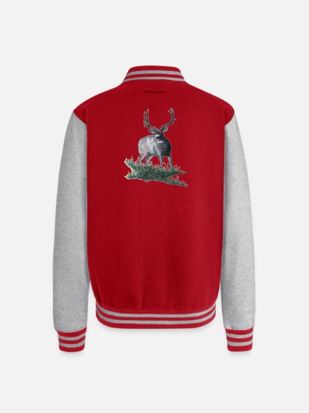 Mule deer buck sketch - Unisex College Sweat Jacket - red/heather grey