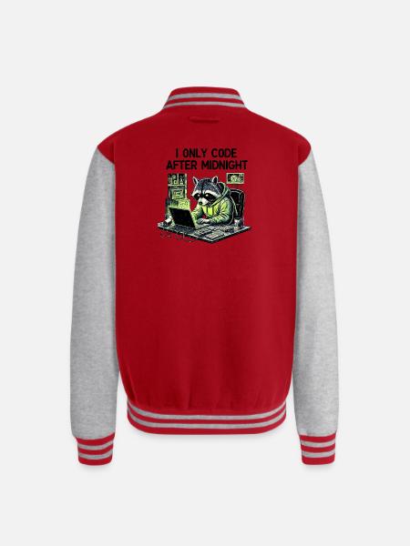 Midnight Coder Raccoon - Unisex College Sweat Jacket - red/heather grey