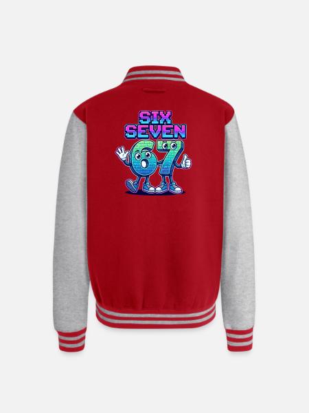 Six Seven 6 7 - Unisex College Sweat Jacket - red/heather grey