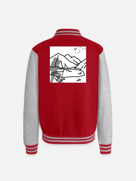 Minimal Mountain Birds Line Art - Unisex College Sweat Jacket - red/heather grey