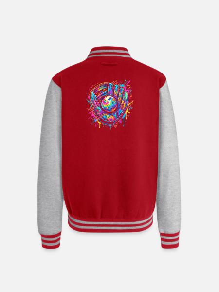 Neon Splash Baseball Glove Burst - Unisex College Sweat Jacket - red/heather grey