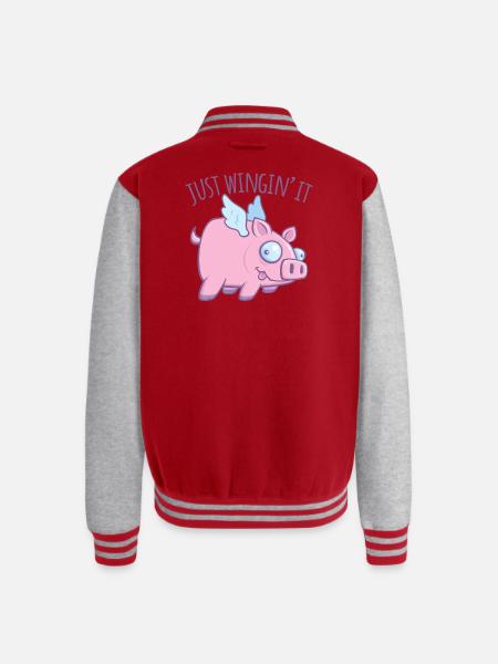 Just Wingin’ It Derpy Flying Pig - Unisex College Sweat Jacket - red/heather grey