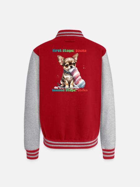 Chihuahua Sock Munching - Unisex College Sweat Jacket - red/heather grey
