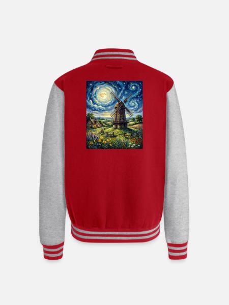 Moonlit Windmill in Bloom - Unisex College Sweat Jacket - red/heather grey