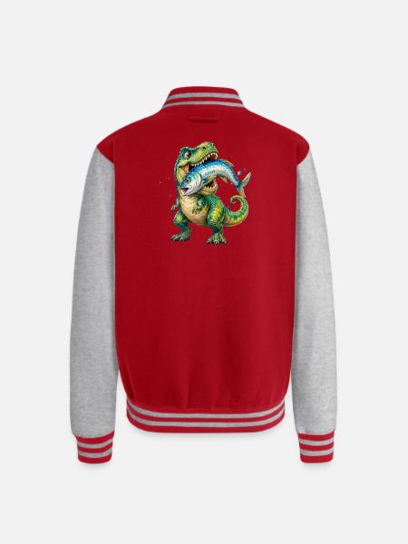 Cretaceous Catch: Dino with Fish - Unisex College Sweat Jacket - red/heather grey