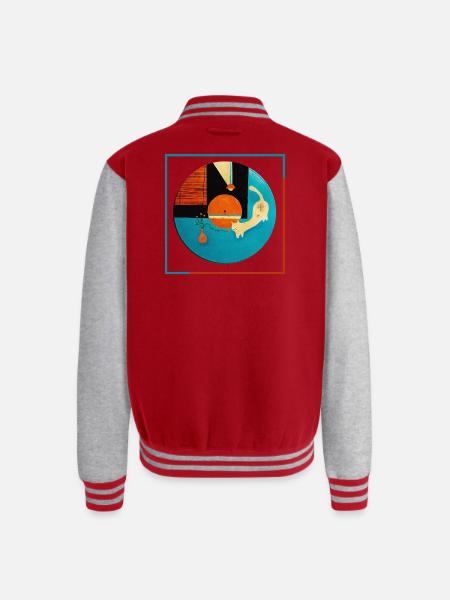 Abstract Cat Orbit Circle - Unisex College Sweat Jacket - red/heather grey