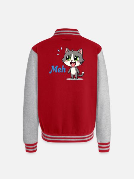Meh – Funny Cat Meme - Unisex College Sweat Jacket - red/heather grey