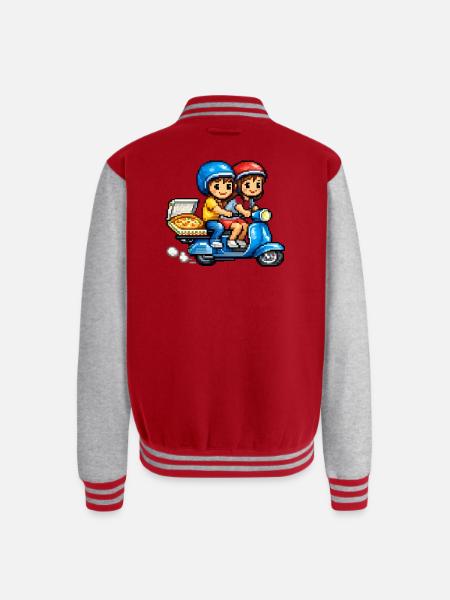 Boy and Girl on Vespa with Pizza! - Unisex College Sweat Jacket - red/heather grey