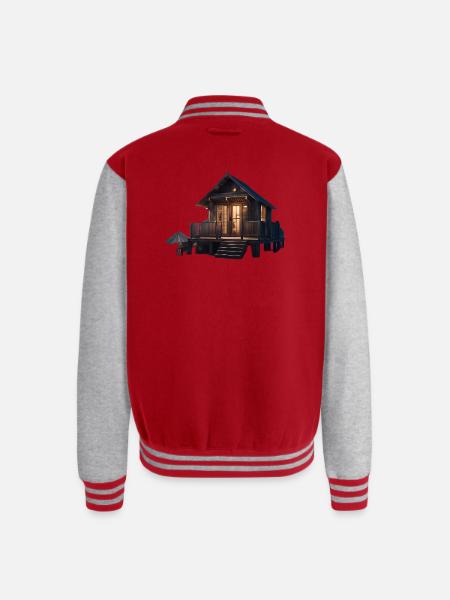 Rustic Cabin Nightscape Design - Unisex College Sweat Jacket - red/heather grey