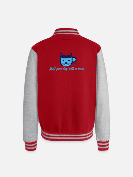 Blue Cat Morning Smile - Unisex College Sweat Jacket - red/heather grey