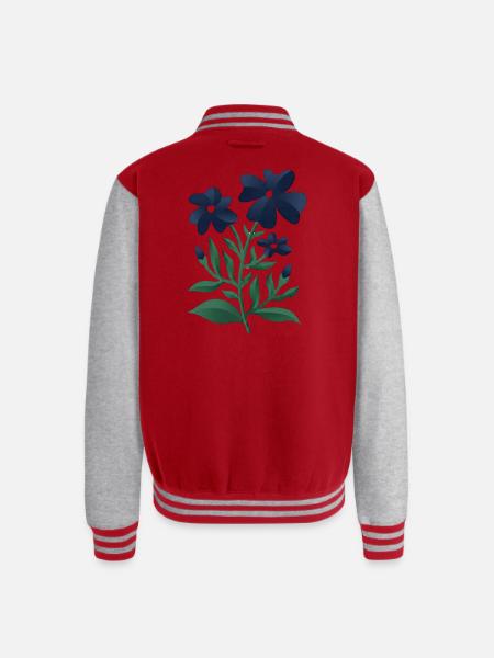 Midnight Blue Bloom Botanical Print - Unisex College Sweat Jacket - red/heather grey